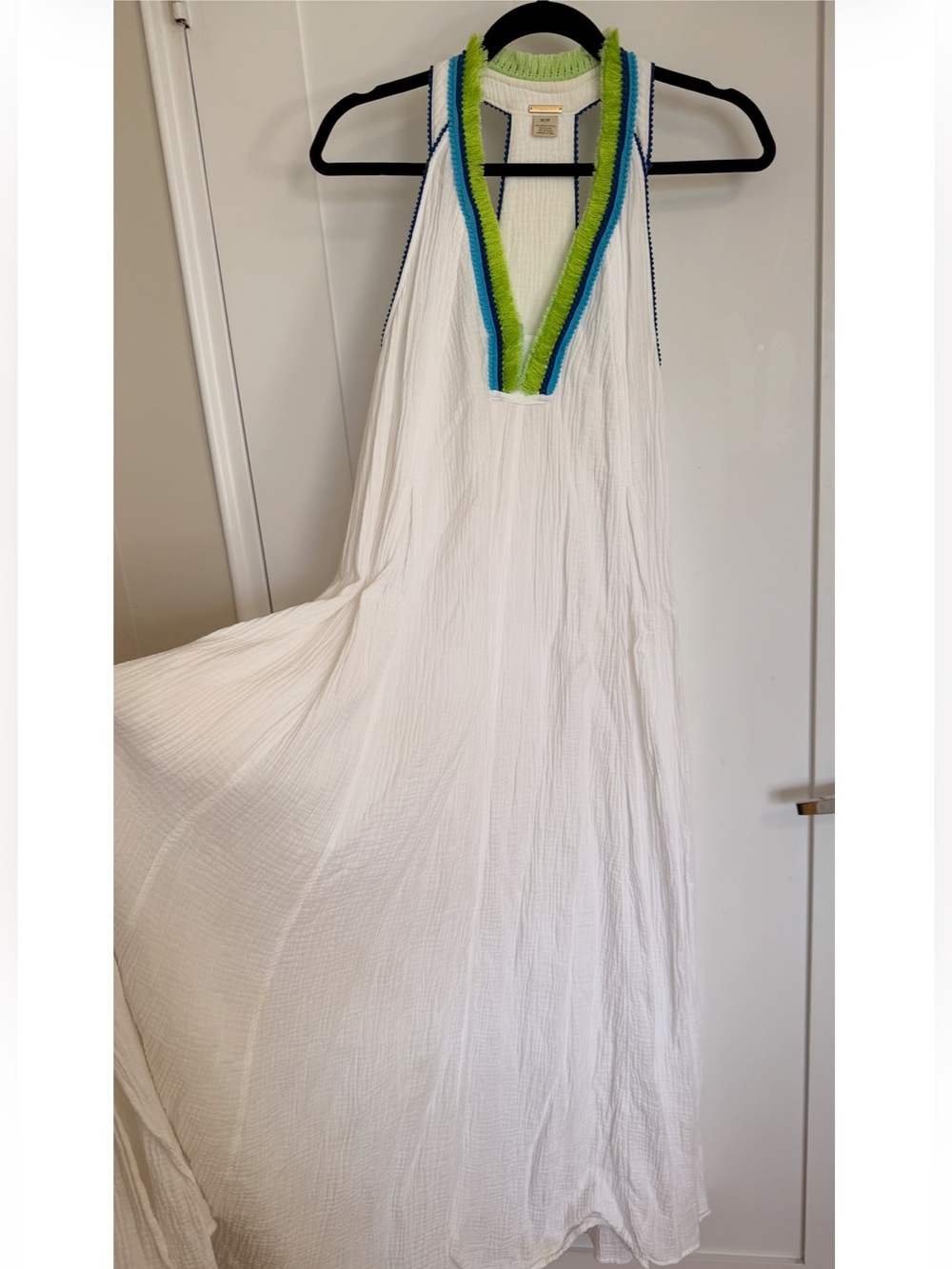 Magaschoni Organic Cotton Gauze Fringe Collar Pockets Maxi Dress